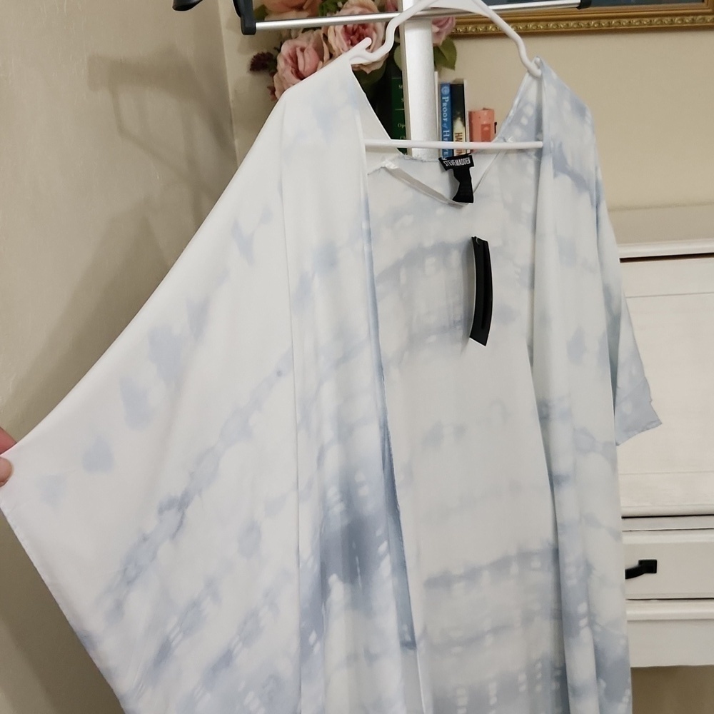 Steve Madden Cover Up Kimono Dusty Blue tie Die Lagenlook Coastal Vacation - Picture 2 of 7